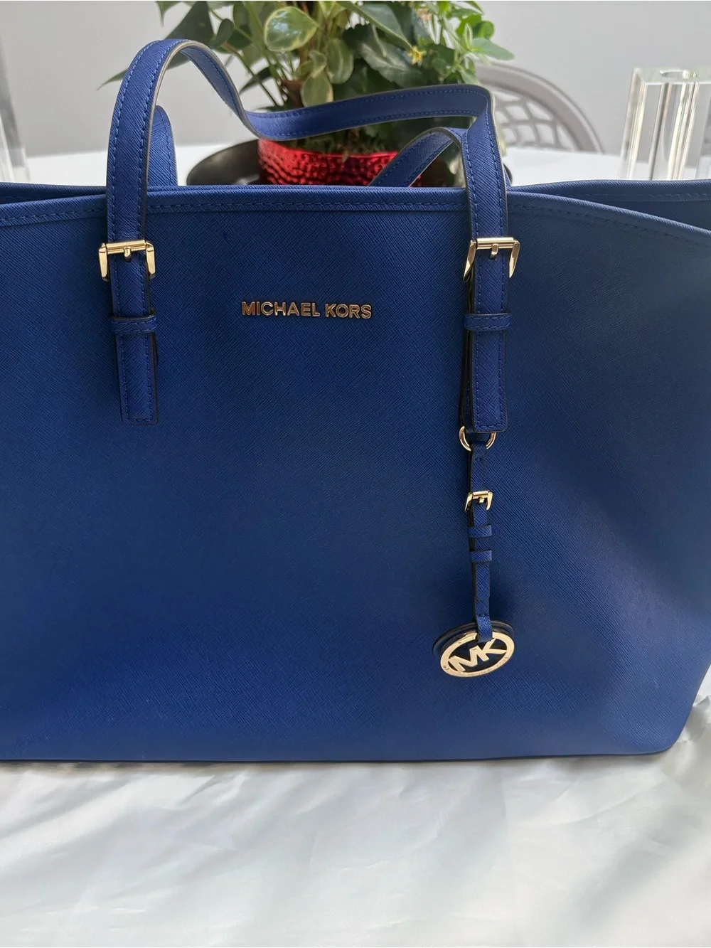Michael Kors Saffiano Large Tote in Blue with Gold Hardware